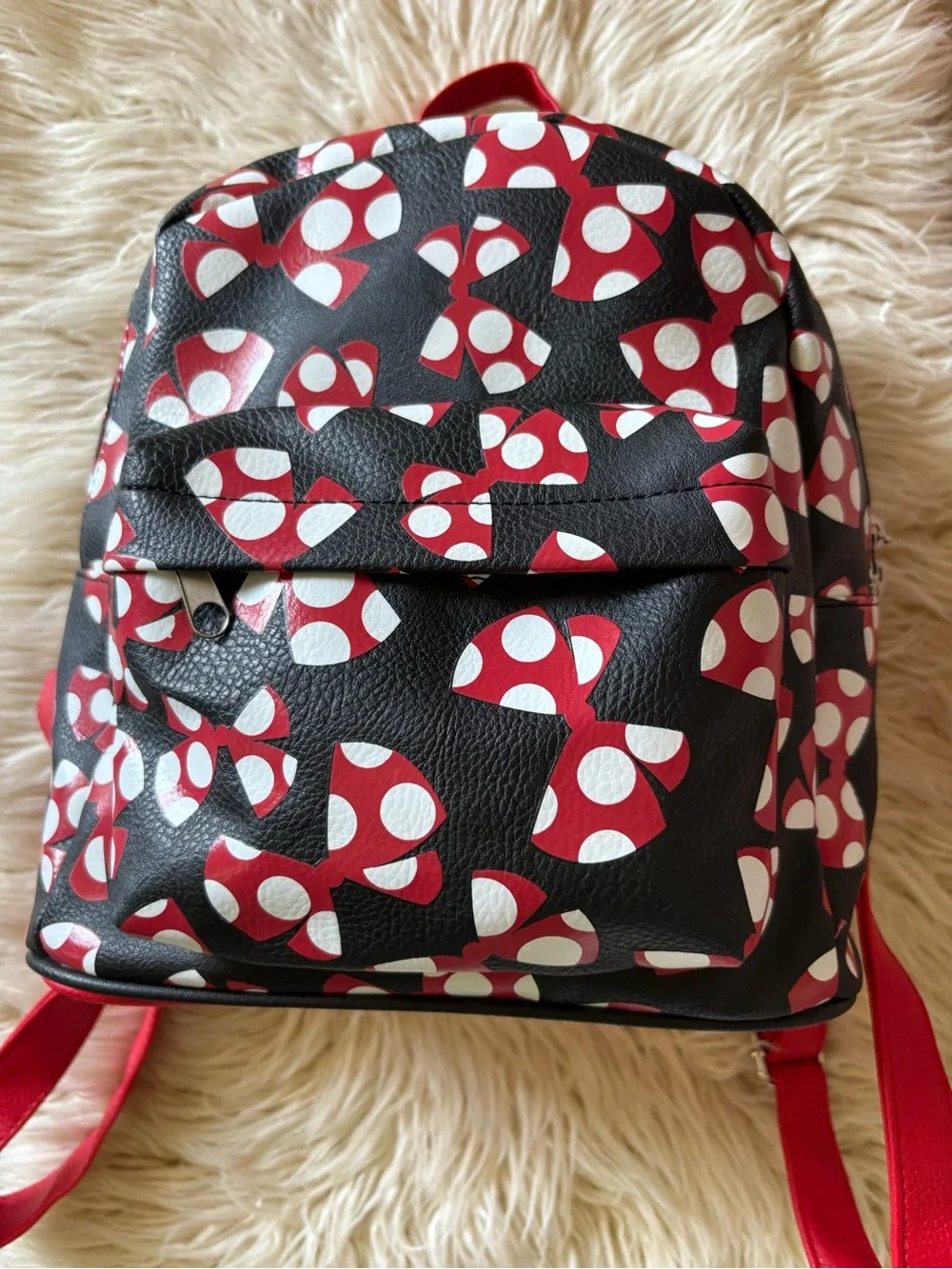 Disney Parks Minnie Mouse BOWS Mini Backpack Polka Dot Bag Handbag World EUC
